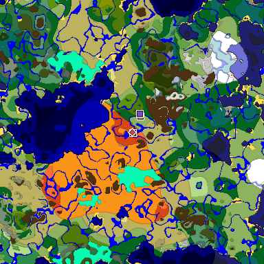Predicted biome map of Java 1.18 seed 3435014116245245219 around estimated spawn