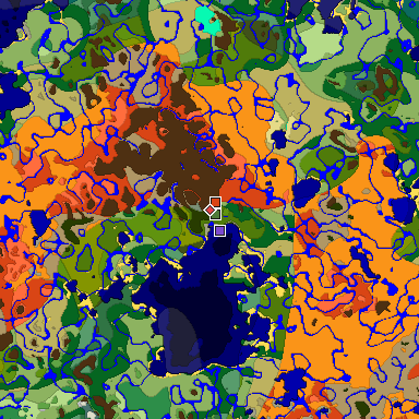 Predicted biome map of Java 1.18 seed -2301893091476173562 around estimated spawn