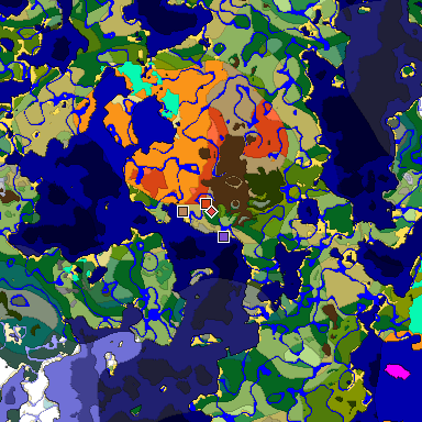Predicted biome map of Java 1.18 seed 4959179785442978576 around estimated spawn