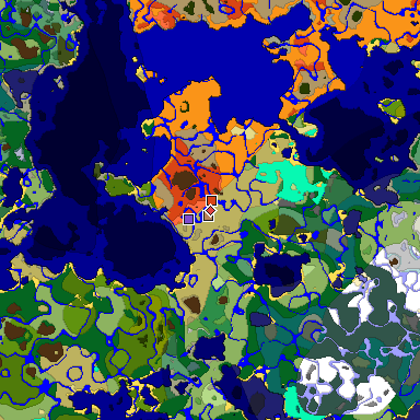 Predicted biome map of Java 1.18 seed -4596174096930962067 around estimated spawn