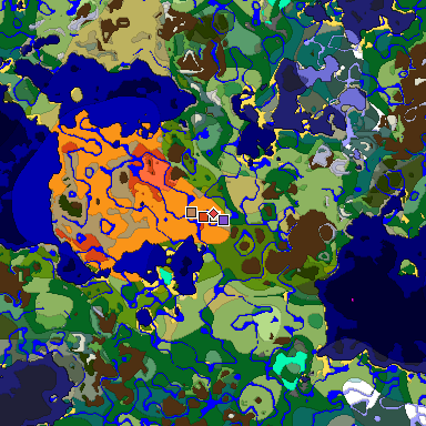 Predicted biome map of Java 1.18 seed -6554096373562574324 around estimated spawn