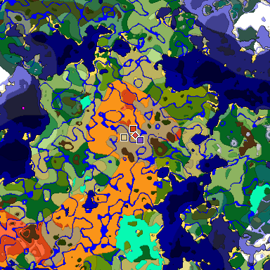 Predicted biome map of Java 1.18 seed 8456631302543541037 around estimated spawn