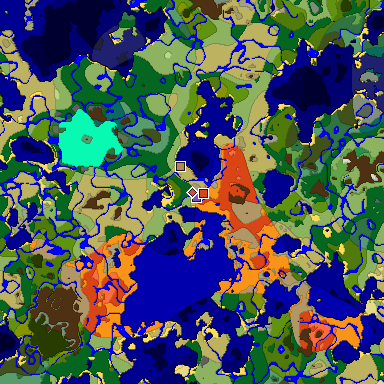 Predicted biome map of Java 1.18 seed 1761392009162781068 around estimated spawn