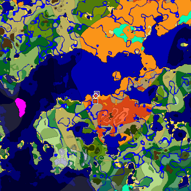 Predicted biome map of Java 1.18 seed 5482415499136103462 around estimated spawn