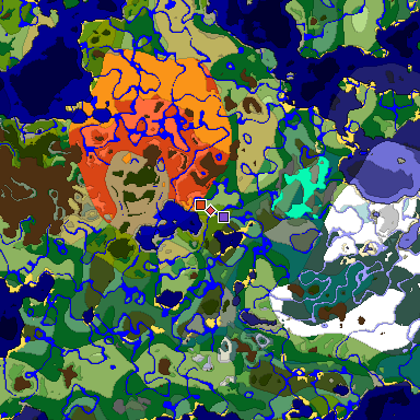 Predicted biome map of Java 1.18 seed 395118578720997805 around estimated spawn