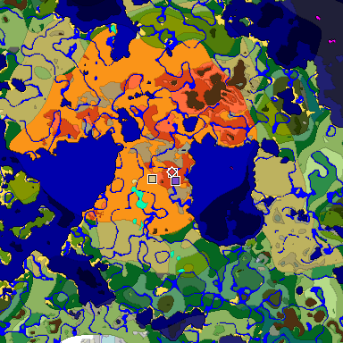 Predicted biome map of Java 1.18 seed -8361476329413485876 around estimated spawn
