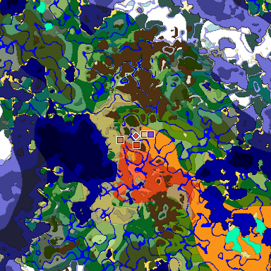 Predicted biome map of Java 1.18 seed -1681916066208797167 around estimated spawn