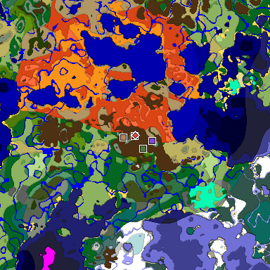 Predicted biome map of Java 1.18 seed -478921959369118010 around estimated spawn