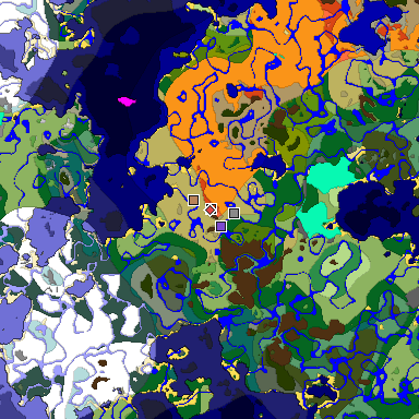 Predicted biome map of Java 1.18 seed 6375986592504662758 around estimated spawn