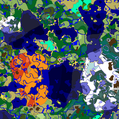 Predicted biome map of Java 1.18 seed 2256607649180778982 around estimated spawn