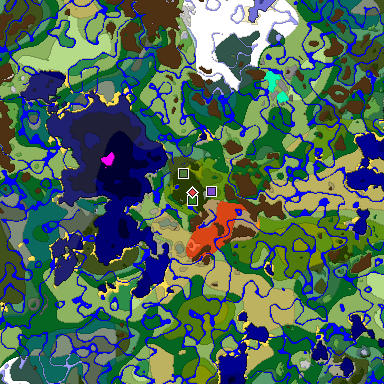 Predicted biome map of Java 1.18 seed -1435474805681329281 around estimated spawn