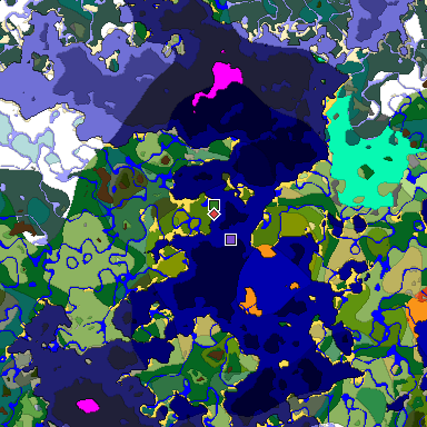 Predicted biome map of Java 1.18 seed -8982114159802837491 around estimated spawn