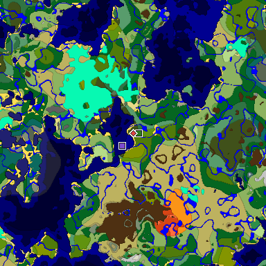 Predicted biome map of Java 1.18 seed 697092362441463628 around estimated spawn