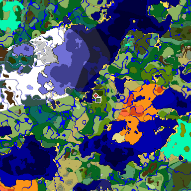 Predicted biome map of Java 1.18 seed -2715204479445085018 around estimated spawn