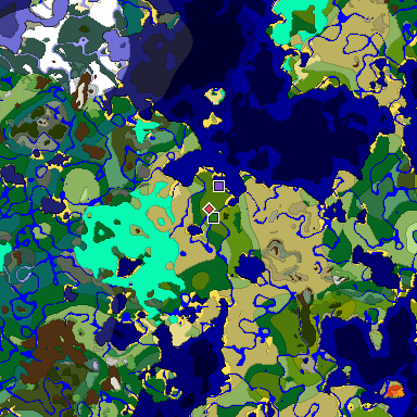 Predicted biome map of Java 1.18 seed -1243477224215832783 around estimated spawn