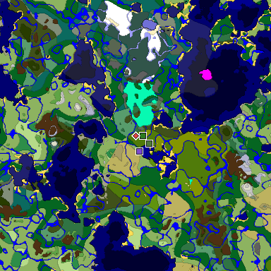 Predicted biome map of Java 1.18 seed 9158124195268664160 around estimated spawn