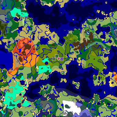 Predicted biome map of Java 1.18 seed -3525754958094211681 around estimated spawn