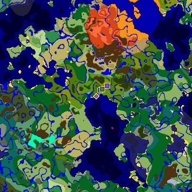 Predicted biome map of Java 1.18 seed -4993906653173473645 around estimated spawn
