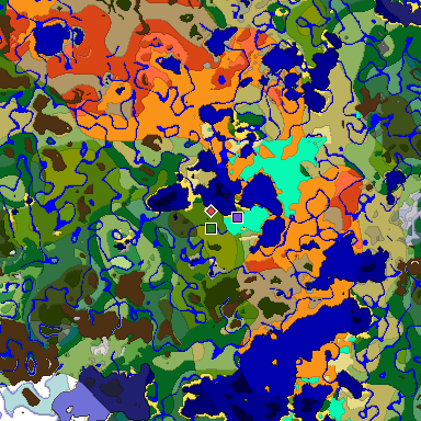 Predicted biome map of Java 1.18 seed 3643254792595999767 around estimated spawn