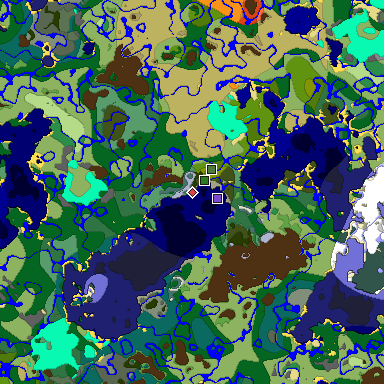 Predicted biome map of Java 1.18 seed 6972590631303337822 around estimated spawn