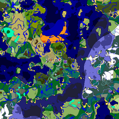 Predicted biome map of Java 1.18 seed 6052901737803216751 around estimated spawn