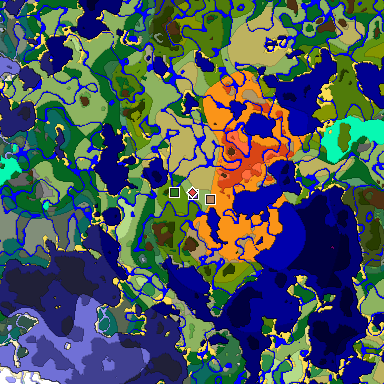 Predicted biome map of Java 1.18 seed -5252258772112921287 around estimated spawn