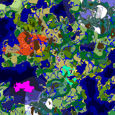 Predicted biome map of Java 1.18 seed -9138833230502598370 around estimated spawn