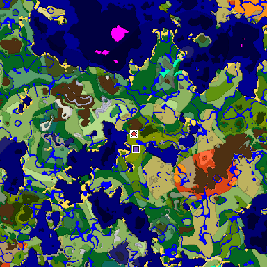 Predicted biome map of Java 1.18 seed 8444525615640748280 around estimated spawn