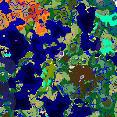 Predicted biome map of Java 1.18 seed 6046450964768502616 around estimated spawn