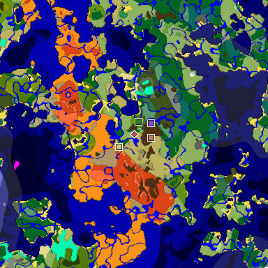 Predicted biome map of Java 1.18 seed 6221112405643731048 around estimated spawn