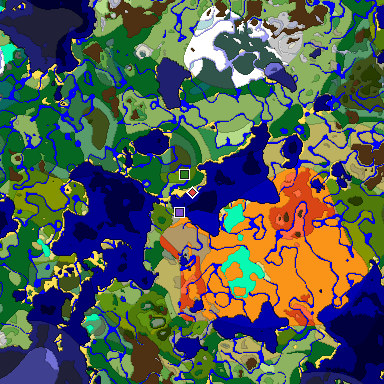Predicted biome map of Java 1.18 seed -6213824987751256289 around estimated spawn
