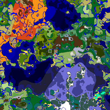 Predicted biome map of Java 1.18 seed -2043105327758418584 around estimated spawn