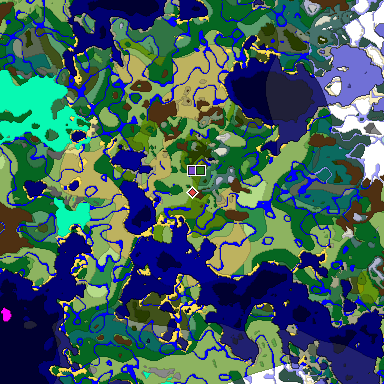 Predicted biome map of Java 1.18 seed -109024063921616479 around estimated spawn