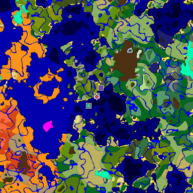 Predicted biome map of Java 1.18 seed 2212928392424394782 around estimated spawn