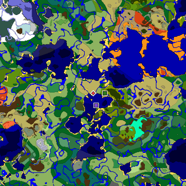 Predicted biome map of Java 1.18 seed 8301151605926282267 around estimated spawn