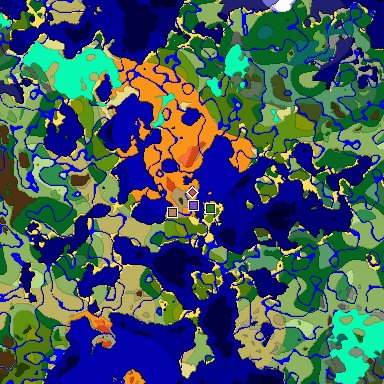 Predicted biome map of Java 1.18 seed -5003276974930319394 around estimated spawn