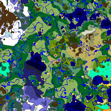 Predicted biome map of Java 1.18 seed -6801737489255065833 around estimated spawn