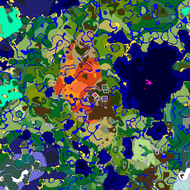 Predicted biome map of Java 1.18 seed 1345418762099945359 around estimated spawn