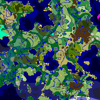 Predicted biome map of Java 1.18 seed -8911679077429198659 around estimated spawn