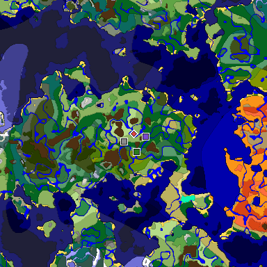 Predicted biome map of Java 1.18 seed -5212416985218265313 around estimated spawn