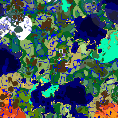 Predicted biome map of Java 1.18 seed -7736928824874759652 around estimated spawn