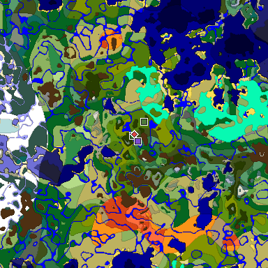 Predicted biome map of Java 1.18 seed -7196155690242162265 around estimated spawn
