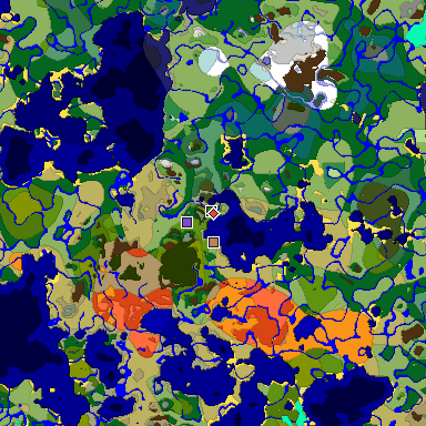 Predicted biome map of Java 1.18 seed 6402387852359725843 around estimated spawn