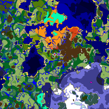 Predicted biome map of Java 1.18 seed -4120830071173903723 around estimated spawn