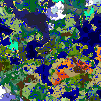 Predicted biome map of Java 1.18 seed -3574010705894456597 around estimated spawn