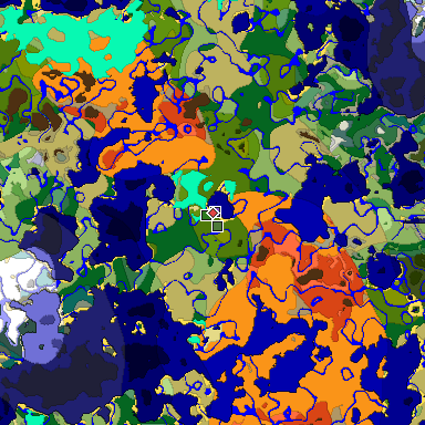 Predicted biome map of Java 1.18 seed -7135978947449988022 around estimated spawn