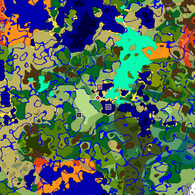 Predicted biome map of Java 1.18 seed -4359901362855286330 around estimated spawn