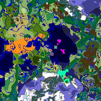 Predicted biome map of Java 1.18 seed -4448651600144020717 around estimated spawn