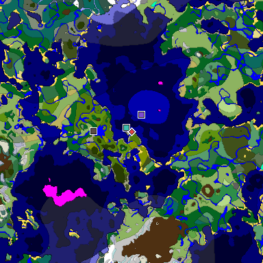 Predicted biome map of Java 1.18 seed -7001590542614732808 around estimated spawn