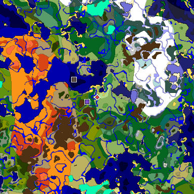 Predicted biome map of Java 1.18 seed 9144248845912374461 around estimated spawn